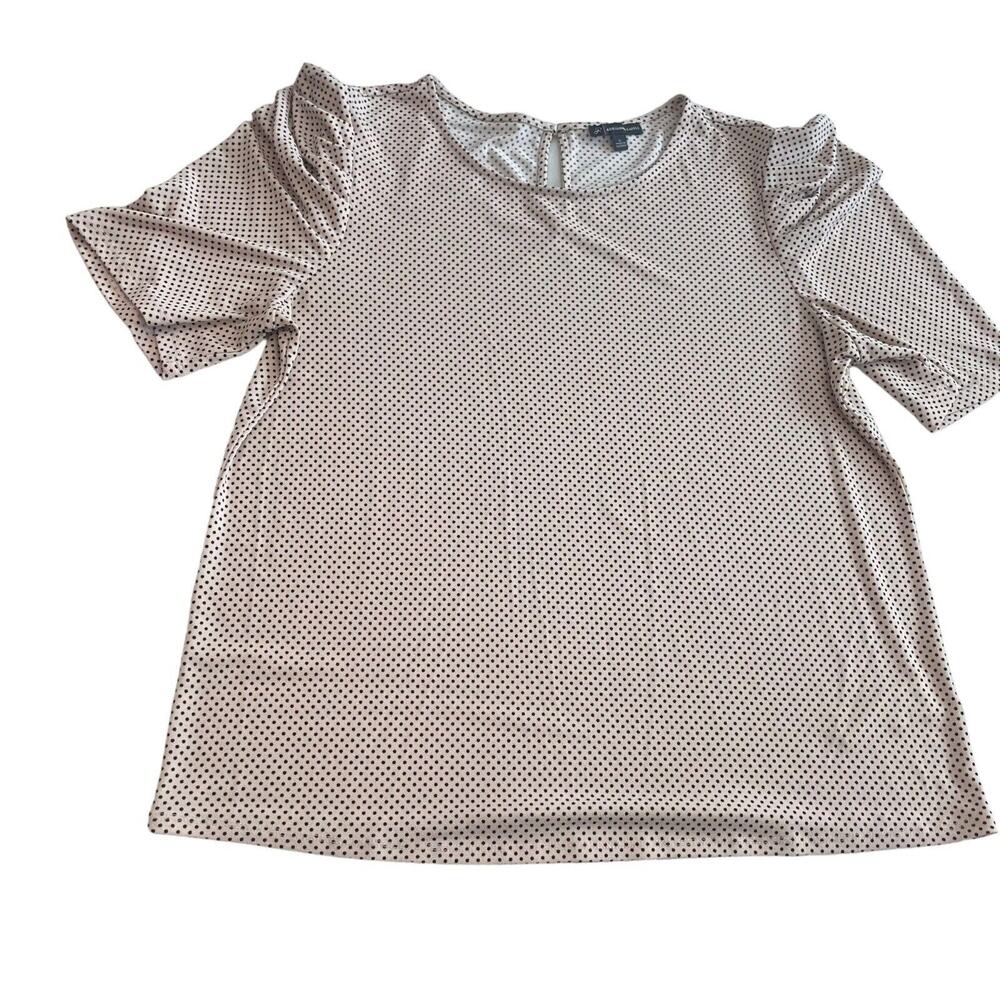 Adrianna Papell Large Pink Polka Dot Blouse Ruffle Sleeve Top